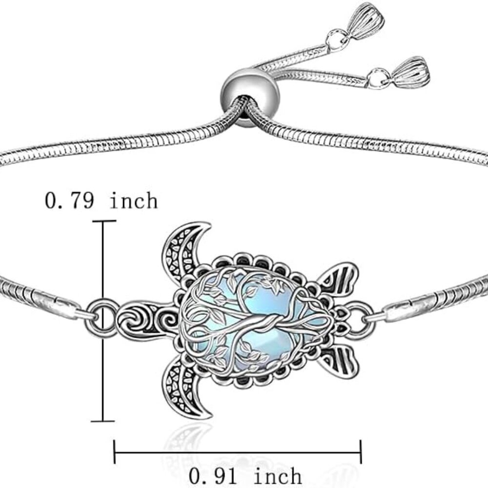 Sterling Silver Turtle Bracelet Moonstone Tree of Life Ocean Jewelry for Women - Picture 2 of 9